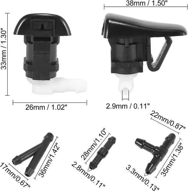 Alt view image 6 of 6 - Front Windshield Washer Nozzles Fit for Cadillac SRX V6 with Hose Connector - Pack of 5 Black