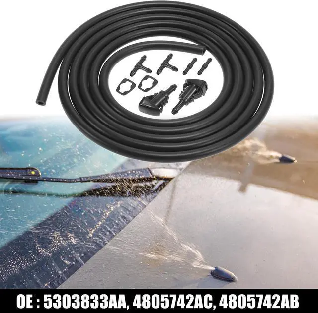 Main image of Front Windshield Washer Nozzle Sprayer Kit for Dodge Grand Caravan with Hose Connector - Pack of 2 Black