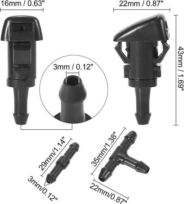 Alt view image 6 of 7 - Front Windshield Washer Nozzle Sprayer Kit for Dodge Grand Caravan with Hose Connector - Pack of 2 Black