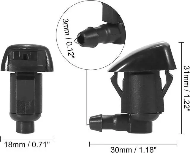 Alt view image 6 of 6 - Front Windshield Wiper Nozzles for Toyota Sienna Tundra Corolla with Gaskets - Pack of 2 Black
