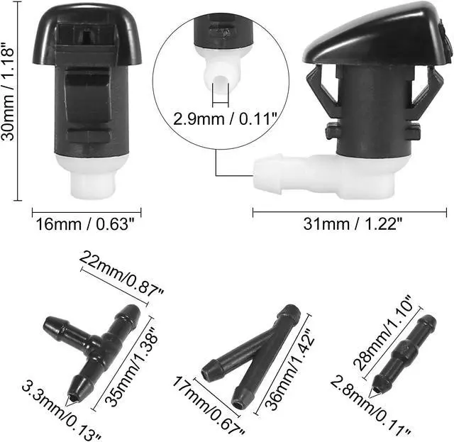 Alt view image 6 of 6 - Front Windshield Washer Nozzles Fit for Dodge Durango with Hose Connector - Pack of 7 Black