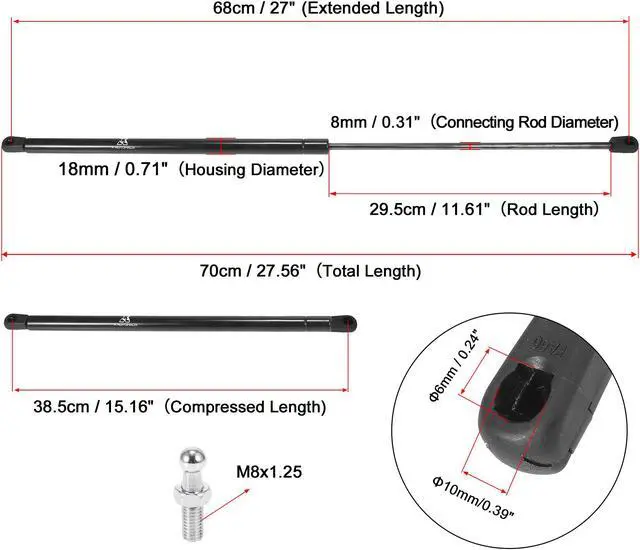 Alt view image 2 of 7 - 2pcs 27inch 45Lbs/200N Black Universal Lift Supports Struts Shocks Gas Spring for Car Boat RV