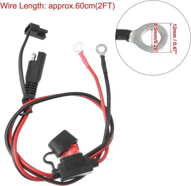 Alt view image 3 of 7 - 2ft 18AWG SAE to Ring Terminal Harness Quick Connect Disconnect Ring Terminal Assembly with 10A Fuse for Car Motorcycle Solar Panel Power Supply 2pcs
