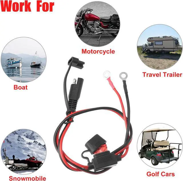 Alt view image 7 of 7 - 2ft 18AWG SAE to Ring Terminal Harness Quick Connect Disconnect Ring Terminal Assembly with 10A Fuse for Car Motorcycle Solar Panel Power Supply 2pcs