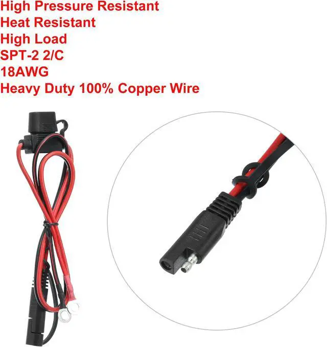 Alt view image 2 of 7 - 2ft 18AWG SAE to Ring Terminal Harness Quick Connect Disconnect Ring Terminal Assembly with 10A Fuse for Car Motorcycle Solar Panel Power Supply 2pcs