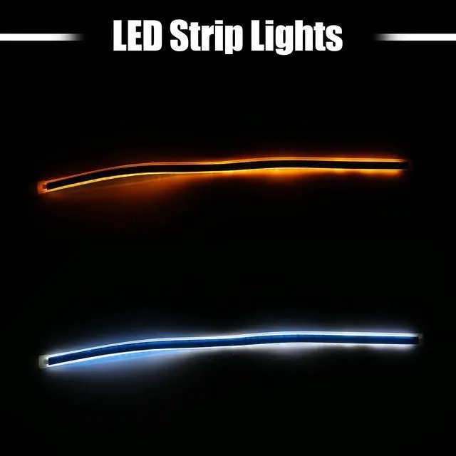 Alt view image 3 of 7 - 2pcs Car LED Flexible Headlight Strip for Daytime Running Light Turn Signal Sequential Dual Color Switchback White Amber 6000K 3000K