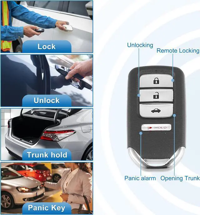 Alt view image 3 of 7 - 4 Button Car Keyless Entry Remote Control Replacement Key Fob Proximity Smart Fob KR5V2X for Honda Civic 2016-2019 433MHz 47 Chip