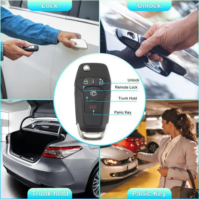 Alt view image 3 of 7 - 315MHz N5F-A08TAA Replacement Smart Proximity Keyless Entry Remote Key Fob for Ford Fusion 2013 2014 2015 2016 4 Buttons with Door Key 49 Chip