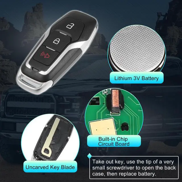Alt view image 4 of 7 - 315MHz M3N-A2C31243800 Replacement Smart Proximity Keyless Entry Remote Key Fob for Ford Explorer 2016-2017 3 Buttons with Door Key 49 Chip