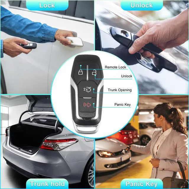 Alt view image 3 of 7 - 315MHz M3N-A2C31243800 Replacement Smart Proximity Keyless Entry Remote Key Fob for Ford for Mustang 2015-2017 4 Buttons with Door Key 49 Chip