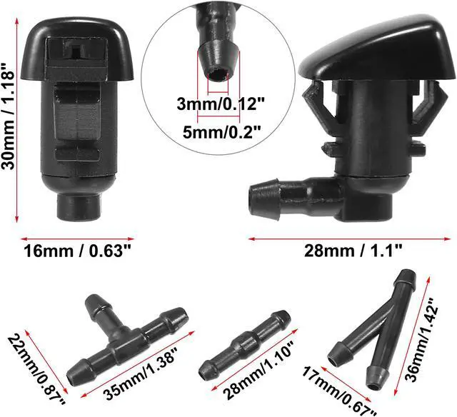 Alt view image 3 of 6 - 4pcs Car Front Windshield Washer Nozzles for Jeep Cherokee 2011-2018 Replaces 68260443AA with 6 Pcs Hose Connectors