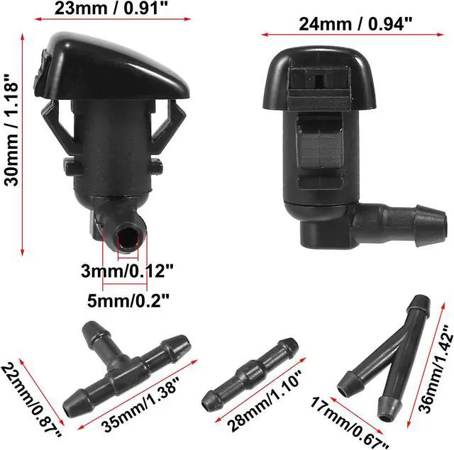 Alt view image 3 of 6 - 4pcs Car Front Windshield Washer Nozzles for Cadillac CTS 2008-2015 Replaces 25815793 with 1.5 Meter Washer Fluid Hose 9 Pcs Hose Connectors