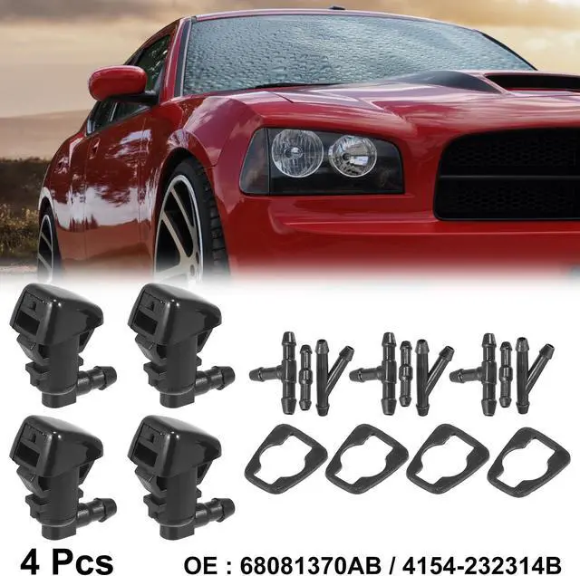 Main image of 4pcs Car Front Windshield Washer Nozzles for Jeep Cherokee 2011-2016 Replaces 68081370AB with 9 Pcs Hose Connectors