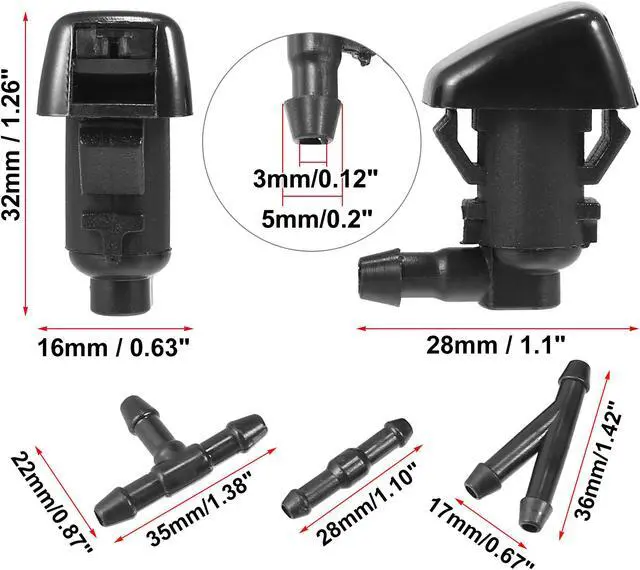 Alt view image 3 of 6 - 4pcs Car Front Windshield Washer Nozzles for Jeep Cherokee 2011-2016 Replaces 68081370AB with 9 Pcs Hose Connectors