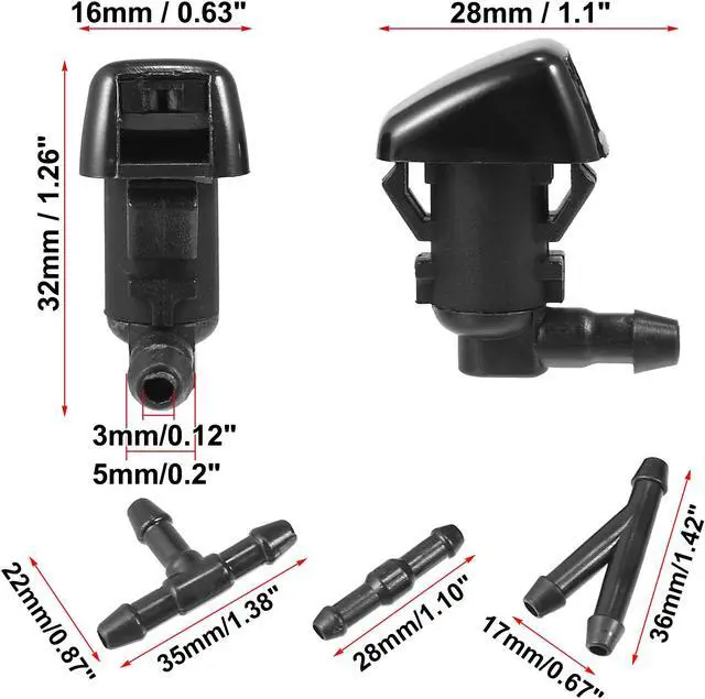 Alt view image 3 of 6 - 4pcs Car Front Windshield Washer Nozzles for Ford Focus 2008 2011 Replaces 8S4Z17603AA with 9 Pcs Hose Connectors