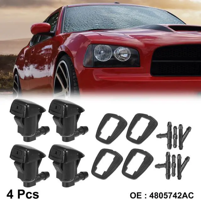 Main image of 4pcs Car Front Windshield Washer Nozzles for Toyota Sienna 2004-2010 Replaces 85381-AE020 with 6 Pcs Hose Connectors