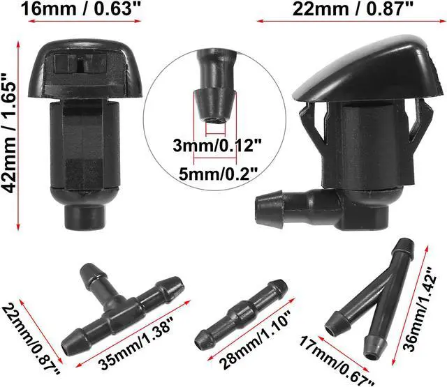 Alt view image 3 of 6 - 4pcs Car Front Windshield Washer Nozzles for Toyota Sienna 2004-2010 Replaces 85381-AE020 with 6 Pcs Hose Connectors