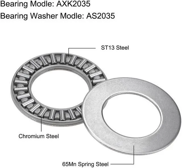 Alt view image 2 of 4 - AXK2035 Thrust Needle Roller Bearings with Washers 20mm Bore 35mm OD 2mm Width 2pcs