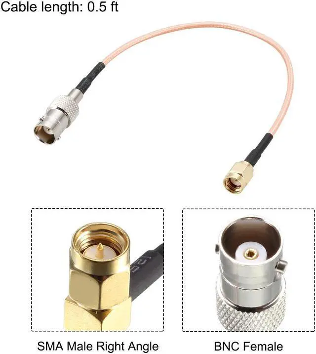 Alt view image 2 of 5 - SMA Male Right Angle to BNC Female RF Coaxial Cable RG316 Coax Cable 0.5 ft
