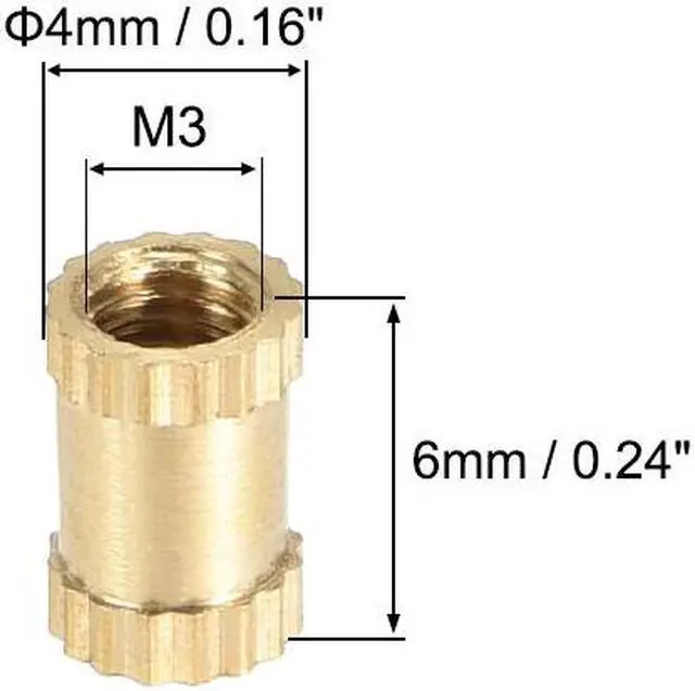 Alt view image 2 of 3 - Knurled Insert Nuts, M3 x 6mm(L) x 4mm(OD) Female Thread Brass Embedment Assortment Kit, 50 Pcs