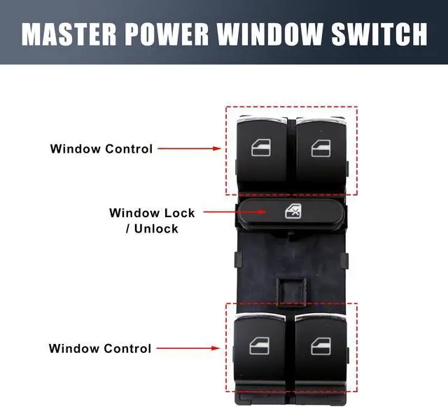 Alt view image 3 of 5 - Front LH Left Driver Master Power Window Switch for VW Jetta MK5 Sagitar