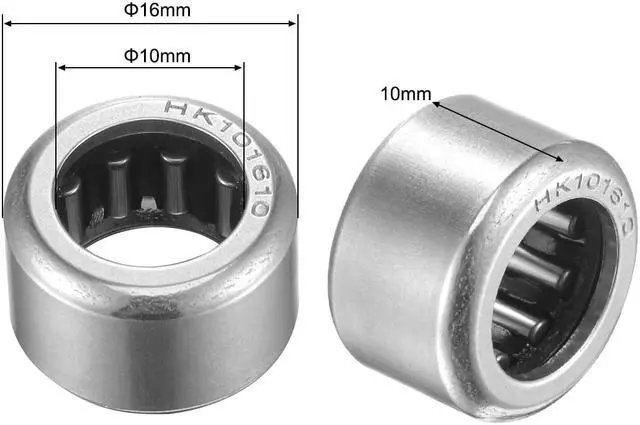 Alt view image 2 of 3 - HK101610 Needle Roller Bearings 10mm Bore 16mm OD 10mm Width Chrome Steel Open End 2pcs