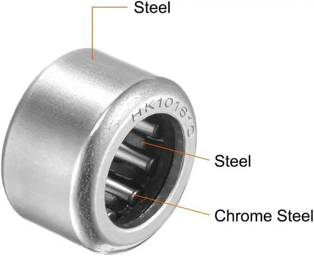 Alt view image 3 of 3 - HK101610 Needle Roller Bearings 10mm Bore 16mm OD 10mm Width Chrome Steel Open End 2pcs