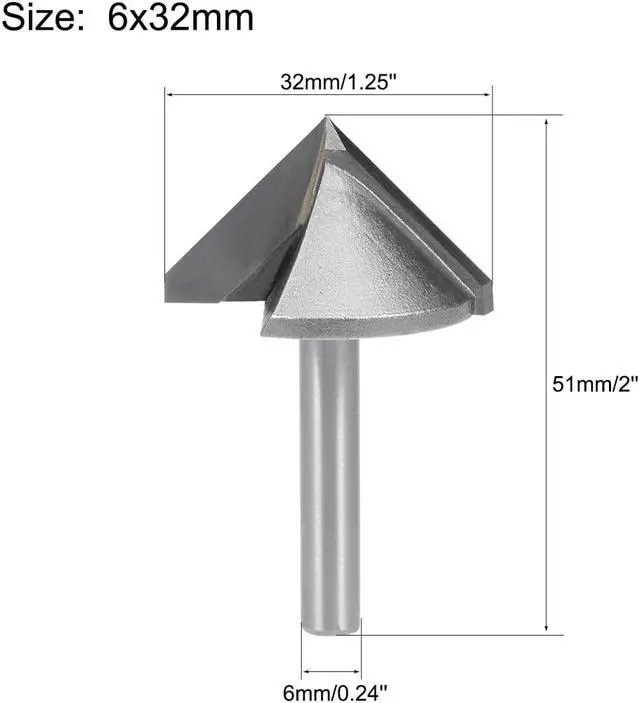 Alt view image 2 of 5 - Router Bit 6mm Shank 32mm Dia. 90 Degree V-Groove End Mill Tungsten Steel for CNC Woodworking Engraving Edge Trimmer