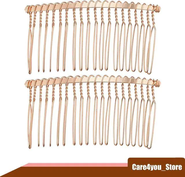 Main image of 2 Pcs No Slip Hair Side Combs Accessories, Metal, Rose Gold Tone, 3"