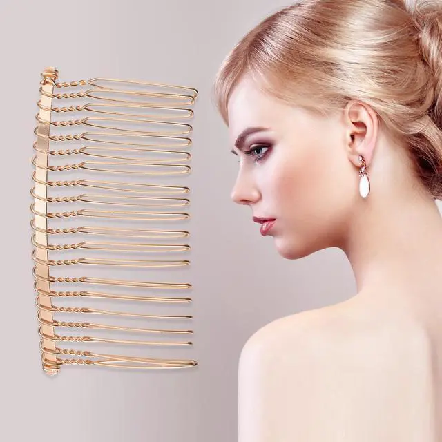 Alt view image 3 of 6 - 2 Pcs No Slip Hair Side Combs Accessories, Metal, Rose Gold Tone, 3"
