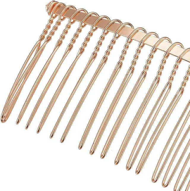 Alt view image 6 of 6 - 2 Pcs No Slip Hair Side Combs Accessories, Metal, Rose Gold Tone, 3"