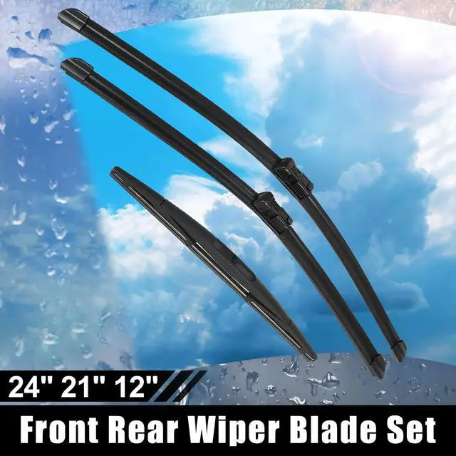 Main image of 24" 21" 12" Front Rear Windshield Wiper Blade Set Fit for Buick Enclave with Top-Lock - Pack of 3 Black