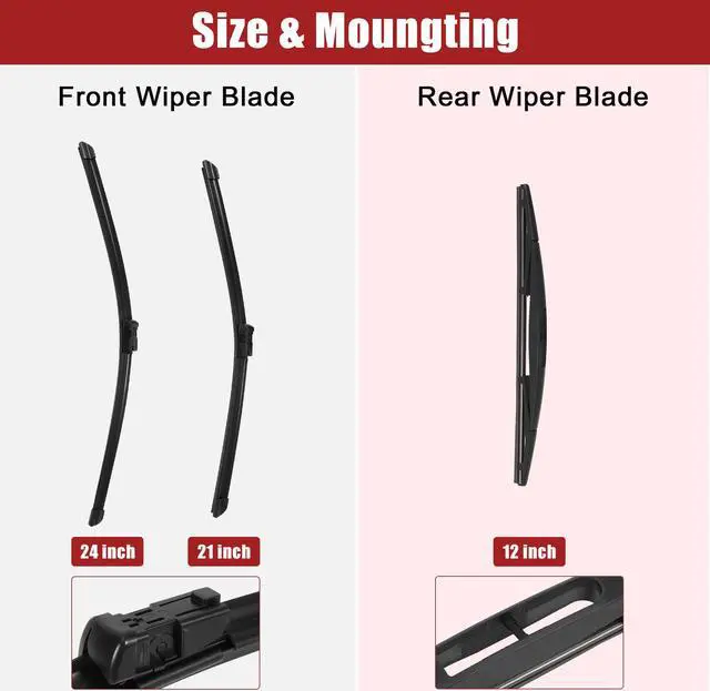Alt view image 3 of 6 - 24" 21" 12" Front Rear Windshield Wiper Blade Set Fit for Buick Enclave with Top-Lock - Pack of 3 Black