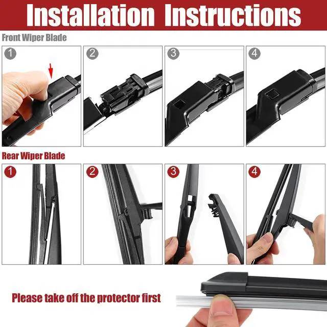 Alt view image 4 of 6 - 24" 21" 12" Front Rear Windshield Wiper Blade Set Fit for Buick Enclave with Top-Lock - Pack of 3 Black