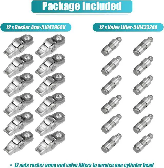 Alt view image 6 of 7 - Rocker Arm and Valve Lifter Kit 12 Pcs 3.6L Engine for ChrysIer 200 300 for Dodge Challenger Charger Durango for Ram 1500 for Jeep Wrangler Cherokee Compass 5184296AH 5184332AA