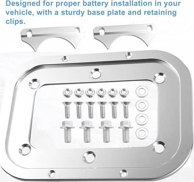 Alt view image 5 of 7 - 1 Set Billet Aluminum Battery Pallet for Racing Trunk Optima Batteries Trunk Battery Hold Down Bracket Battery Relocation Tray