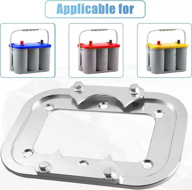 Alt view image 4 of 7 - 1 Set Billet Aluminum Battery Pallet for Racing Trunk Optima Batteries Trunk Battery Hold Down Bracket Battery Relocation Tray