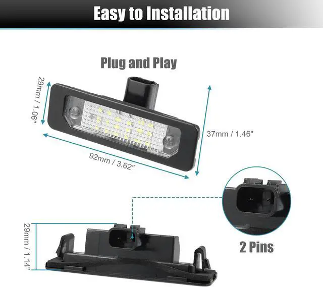 Alt view image 7 of 7 - LED License Plate Light Tag Lamp Assembly for Ford for Mustang Focus Fusion for Mercury Sable for Lincoln MKS Full LED Rear Number License Plate Lamp White Light  8T5Z13550A 2pcs