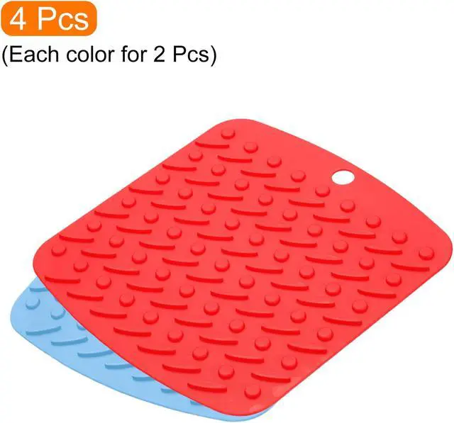 Alt view image 3 of 5 - 4pcs Silicone Pot Mat for Countertop Heat Resistant Table Placemats, Trivet Mat, Pot Holders, Hot Pads, Pot Coaster, Kitchen Table Mats-Sky Blue/Red