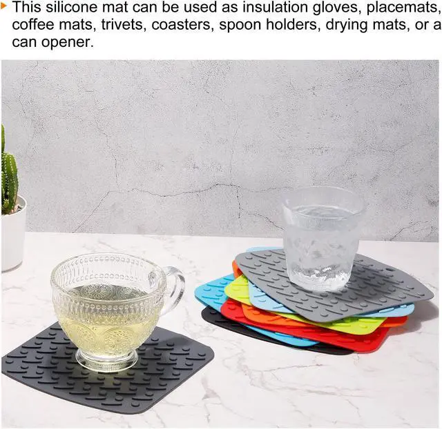 Alt view image 5 of 5 - 4pcs Silicone Pot Mat for Countertop Heat Resistant Table Placemats, Trivet Mat, Pot Holders, Hot Pads, Pot Coaster, Kitchen Table Mats-Sky Blue/Red