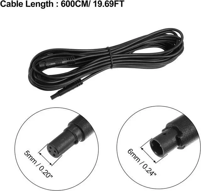 Alt view image 4 of 6 - 2 Pcs 4 Pin 19.69ft 600cm Backup Camera Extension Cable Dash Camera Cord Wires Car Rear View Camera