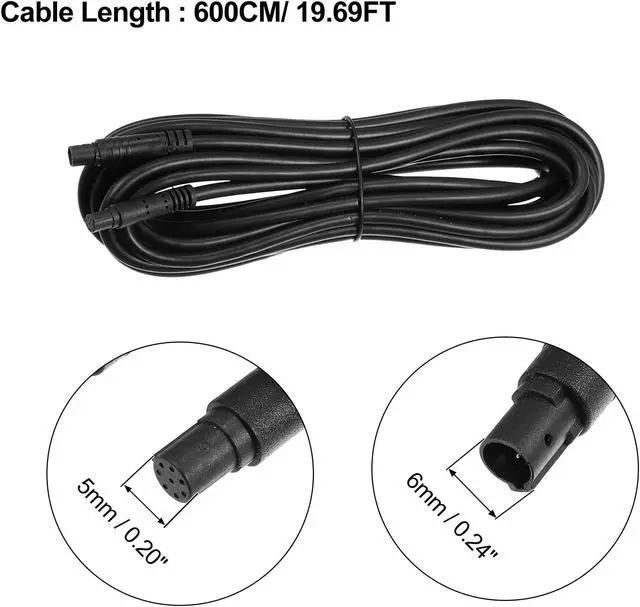 Alt view image 4 of 6 - 2 Pcs 8 Pin 19.69ft 600cm Backup Camera Extension Cable Dash Camera Cord Wires Car Rear View Camera