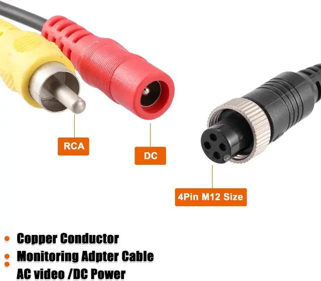Alt view image 4 of 6 - 2pcs Car Camera Adapter 4 Pin to RCA Adapter M12 4-Pin Female to RCA AV Male DC Female Connector Wire Monitor Video Adapter