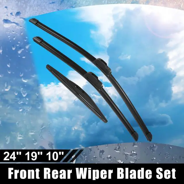 Main image of 24" 19" 10" Front Rear Windshield Wiper Blade Set Fit for Infiniti QX56 with J / U Hook - Pack of 3 Black