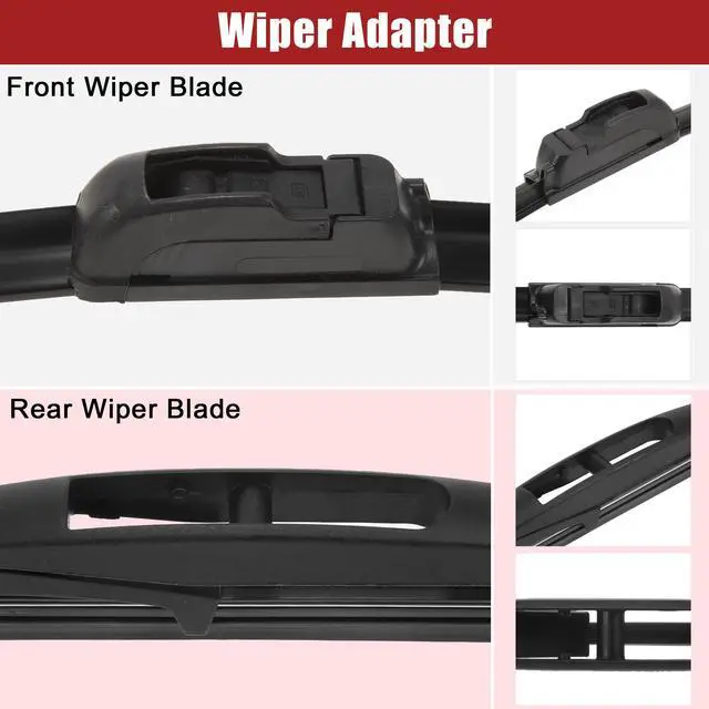 Alt view image 5 of 6 - 24" 19" 10" Front Rear Windshield Wiper Blade Set Fit for Infiniti QX56 with J / U Hook - Pack of 3 Black