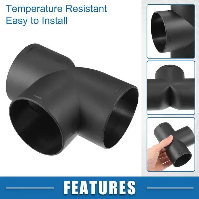 Alt view image 3 of 7 - T Piece Duct Air Ducting Connector Straight Air Heater Duct Joiner Connector Pipe 2.36'' 60mm OD Black
