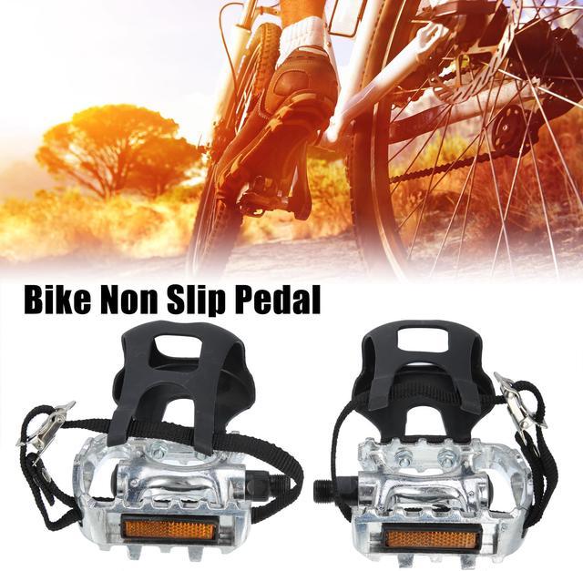 1 Pair Bicycle Pedals 9/16'' Platform with Toe Clips Foot Strap Cycling Parts Black Silver Tone Cycling Accessories - Newegg.com