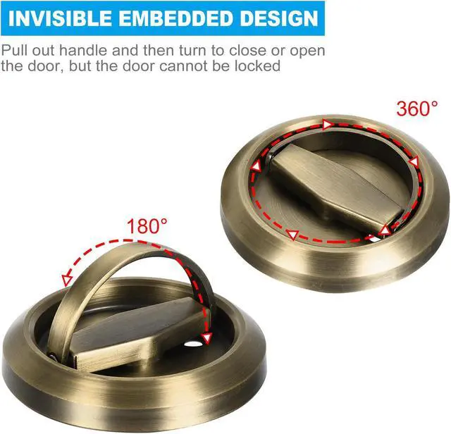 Alt view image 3 of 7 - 4.9mm Round Recessed Pull Handle Knob, 2 Pack Recessed Pulls Hidden Concealed Handle Knob with Screws for Sliding Door Closet, Bronze