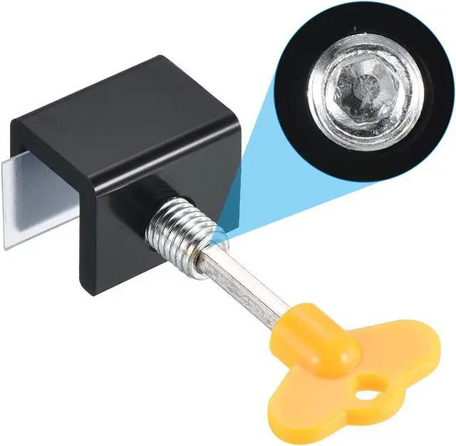 Alt view image 4 of 5 - Window Locks, 4 Sets Sliding Security Stopper with Key Aluminum Alloy 5/8" Adjustable Clamp for Vertical & Horizontal Slide Door, Black