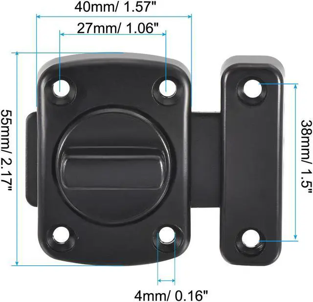 Alt view image 2 of 5 - Door Swivel Bolt Latch 2.17" x 1.57", Zinc Alloy Security Door Window Gate Slide Lock with Screws for Bedroom Cabinet Closet, Black